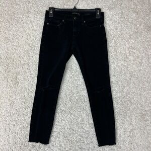 Banana Republic Jeans Womens 25 Petite 25P Black Skinny Denim Distressed Raw Hem